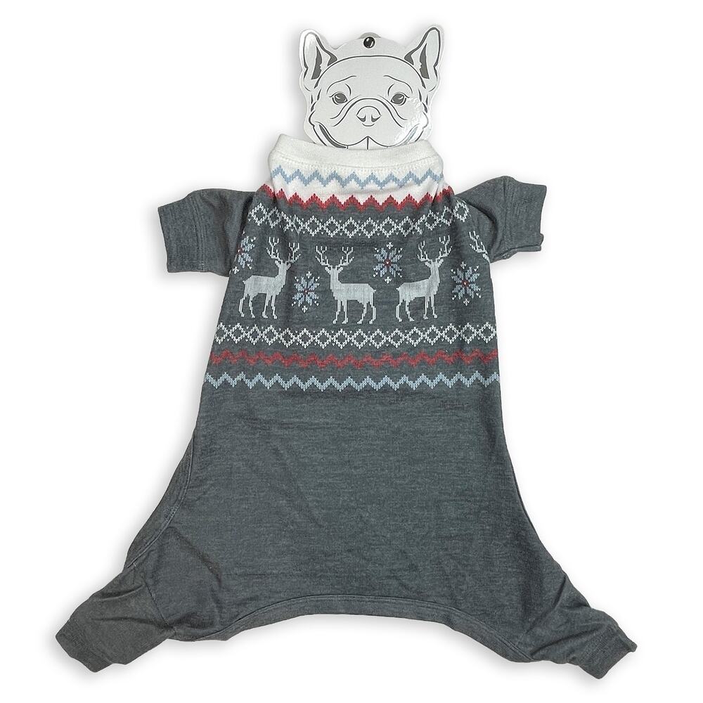 P.J. Salvage Fair Isle Dog Pajamas Sz L New $32 Gray Knit Holiday PJs Onesie